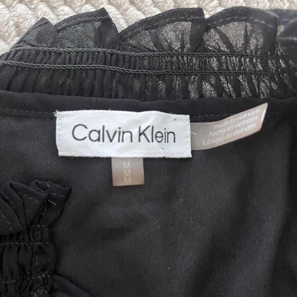Calvin Klein Women Long Sleeve Sheer Lined Black Blouse Top Size M‎ - Picture 3 of 5